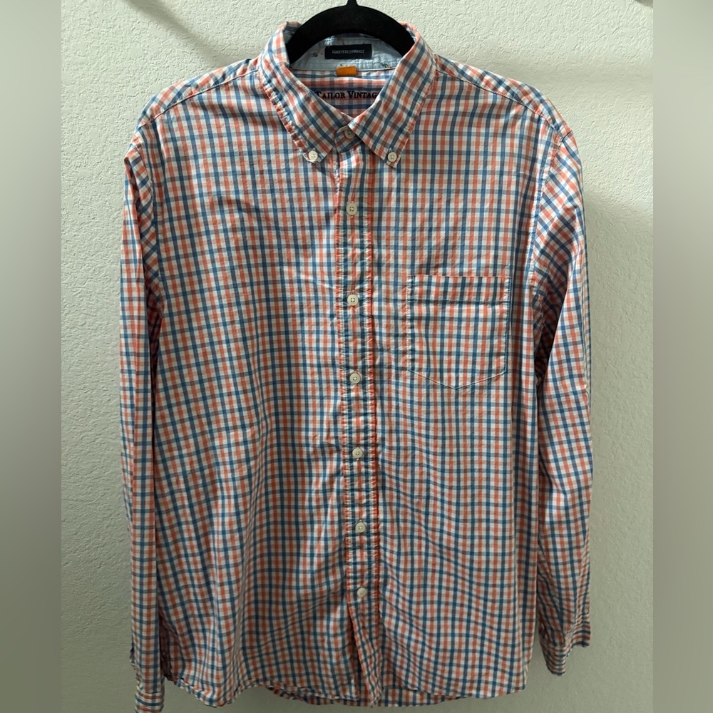 Tailor Vintage Men's Plaid Button-Down Shirt in Orange and Blue